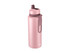 A drink bottle in a matte pink finish with a detachable lid and a logo. It features double-wall insulation.