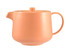 A teapot with infuser in a soft peach colour, featuring a round body, a small spout, and a handle.