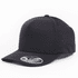 A black perforated cap with a curved brim and a branded logo on the side.