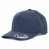A navy cap with perforations and a branded logo on the front.