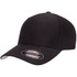 A black Flexfit® Cool & Dry cap with a structured design and a logo on the front.