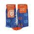 Combed cotton dress and business socks in blue and orange, featuring a lion design and a logo.