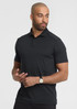 A men's short sleeve polo in black featuring a fitted design and a collar, with a logo on the chest.