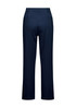 A pair of navy soft stretch pants featuring a straight leg design and back pockets. The product has a logo.