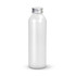 A drink bottle in a sleek white finish with a silver metal cap and a brand logo.