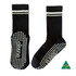 Crew Grip socks in black with white stripes and textured grip soles. Features branding on the side.