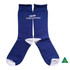 Blue bamboo full terry work socks with white accents and a logo.