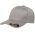 A grey cap with a curved peak and a visible logo, featuring a classic design and adjustable fit.