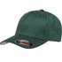A green cap with a curved brim and a logo on the front, featuring a structured fit and closed back.