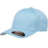 A light blue cap with a curved brim and a logo on the side.