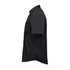 A short-sleeve black knit shirt with a collar and a chest pocket, featuring a logo.