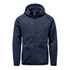 A men's fleece hoody in dark navy with a full zip, featuring a hood and a chest pocket.