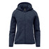 A navy blue women's fleece hoody with a full zip and a hoodie attached, featuring a logo.