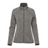 A women's full zip fleece jacket in a grey marled pattern with a high collar and long sleeves. Features branding.