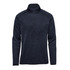 A men's half-zip fleece jacket in navy blue with long sleeves and a stand-up collar. It has a logo on it.
