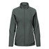 A women's full zip jacket in dark grey with a collar and long sleeves, featuring a logo on the front.
