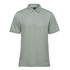 A light green men's polo shirt with a classic collar and three-button placket. It features a logo.