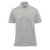 A light grey men's polo shirt with a classic collar and short sleeves, featuring a logo on the chest.