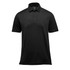 A black polo shirt featuring a collar, short sleeves, and a logo. Suitable for casual or smart casual wear.