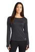A long sleeve crew shirt in black, featuring a fitted design and a logo on the hem.