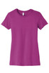 A vibrant magenta women's t-shirt with short sleeves and a crew neck. The shirt features a logo.
