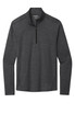 A dark grey 1/4-zip long sleeve top with a collar, featuring a logo on the front.
