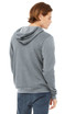 A unisex sponge fleece full-zip hoodie in grey, featuring a hood and a back view of a model.