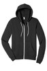 A black unisex fleece full-zip hoodie featuring a front pocket and drawstrings. It has a logo on the label.