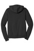 A black unisex sponge fleece full-zip hoodie featuring a spacious hood and long sleeves, with a back view.