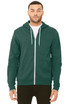 A green unisex sponge fleece full-zip hoodie, featuring a hood and front pockets, modelled by a man.