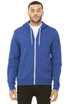 A unisex full-zip hoodie in a vibrant blue colour, featuring a hood and drawstring. It has a logo on it.