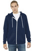 A navy unisex hoodie with a full zip, featuring a front pocket and a drawstring hood.