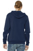 A navy unisex sponge fleece full-zip hoodie featuring a hood and long sleeves, viewed from the back.
