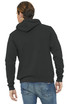 A black unisex sponge fleece pullover hoodie with a hood, viewed from the back.
