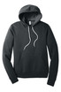 A unisex charcoal grey sponge fleece pullover hoodie with a front pocket and a drawstring hood.