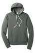 A unisex sponge fleece pullover hoodie in a muted green shade with a front pocket and drawstring hood.