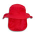 A red Legionnaire wide brim hat featuring a large brim and a protective neck flap. It has a logo on it.