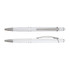 A white aluminium pen with silver accents, featuring a grooved grip and a clip. The pen has a sleek, modern design.
