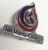 A soft enamel lapel pin featuring red, blue, and silver colours with a logo and the text "Mt Maria College."