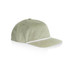 A green corduroy cap featuring a contrasting trim and a logo on the front.