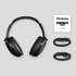 Black Skullcandy Hesh 360 headphones with a USB charging cable and audio cable, along with a user guide.