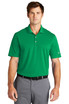 A green Nike Dri-FIT Micro Pique 2.0 polo shirt on a model, featuring a logo on the sleeve.