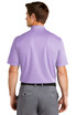 A polo shirt in lavender, featuring a collar and short sleeves, viewed from the back on a male model.