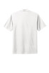 A white polo shirt with short sleeves, featuring a logo on the back.
