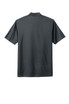 A dark grey polo shirt with short sleeves and a collar, featuring a branding logo.