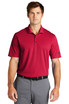 A red Nike Dri-FIT Micro Pique 2.0 polo shirt with a logo, paired with grey trousers.