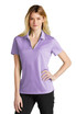 A lavender polo shirt for women with a collar and short sleeves, featuring a logo on the chest.