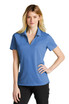 A blue ladies' polo shirt made from Dri-FIT micro pique fabric, featuring a collar and short sleeves.