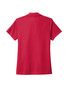 A red Nike Ladies Dri-FIT Micro Pique 2.0 polo shirt with short sleeves and a collar, featuring a logo.