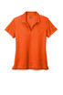 An orange Nike Ladies Dri-FIT Micro Pique 2.0 Polo shirt with a collar and a logo on the sleeve.
